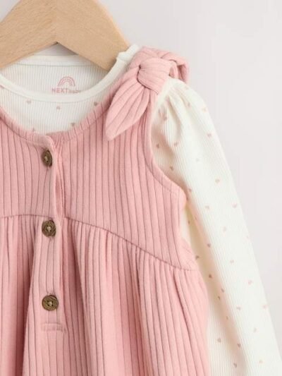 Pink Baby Jersey Dungaree and Bodysuit 2 Piece Set