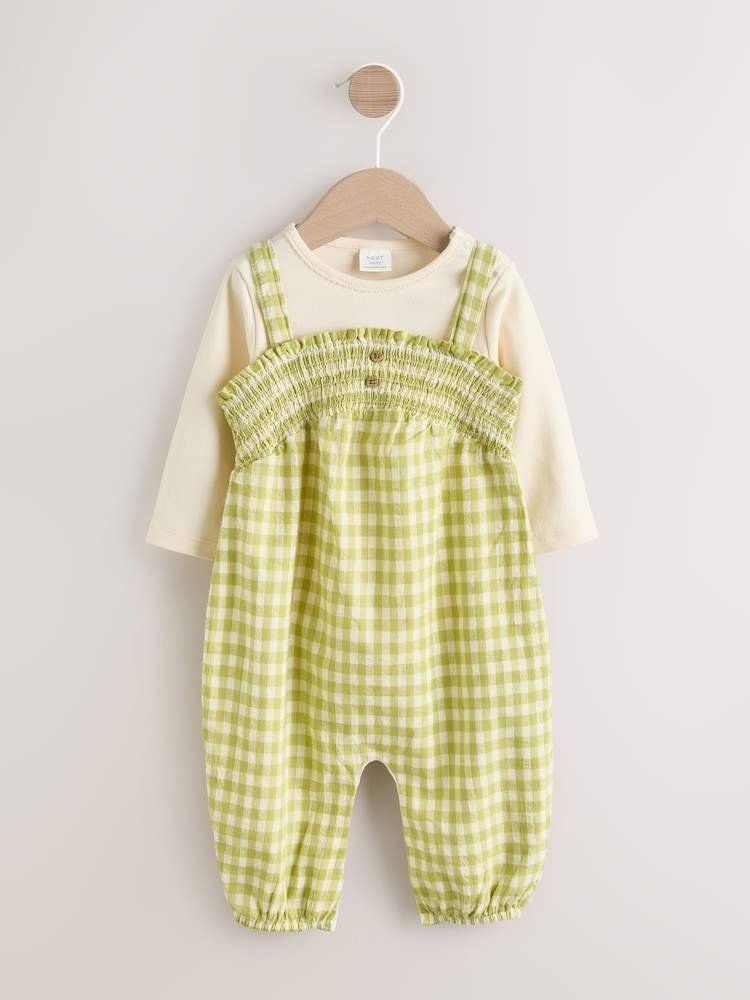 Green Gingham Baby Dungarees and Bodysuit 2 Piece Set