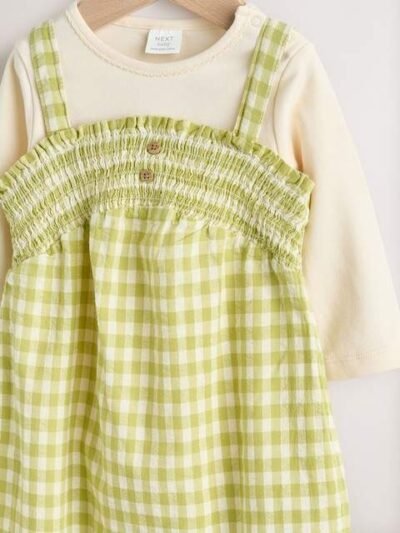 Green Gingham Baby Dungarees and Bodysuit 2 Piece Set