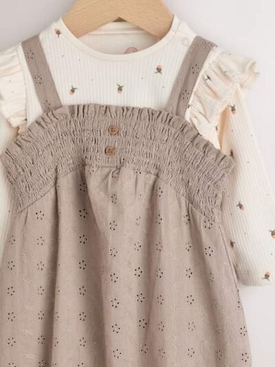 Neutral Broderie Baby Dungarees and Bodysuit 2 Piece Set