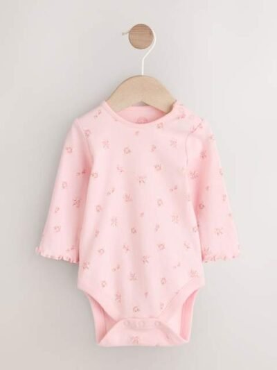 Pink Ditsy Baby Print Long Sleeve Bodysuit and Cord Dungarees Set 2 Piece