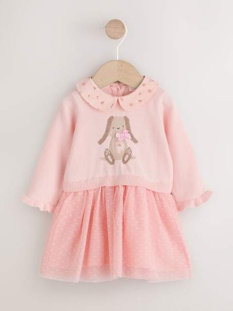 Pink Bunny Baby Knitted Twofer Dress