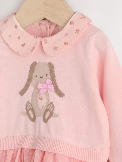 Pink Bunny Baby Knitted Twofer Dress