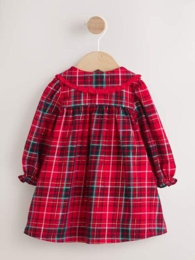 Red Check Baby Collar Long Sleeve Dress