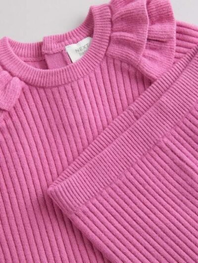 Bright Pink Knitted Jumper and Legging 2 Piece Baby Set