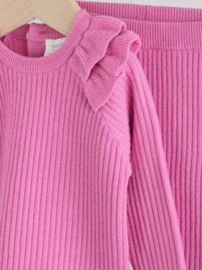 Bright Pink Knitted Jumper and Legging 2 Piece Baby Set