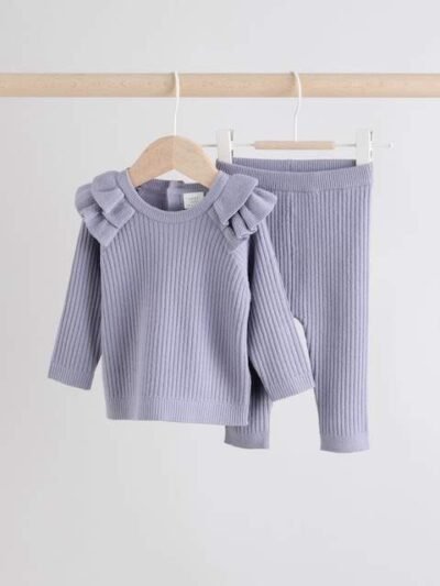 Lilac Purple Knitted Jumper and Legging 2 Piece Baby Set