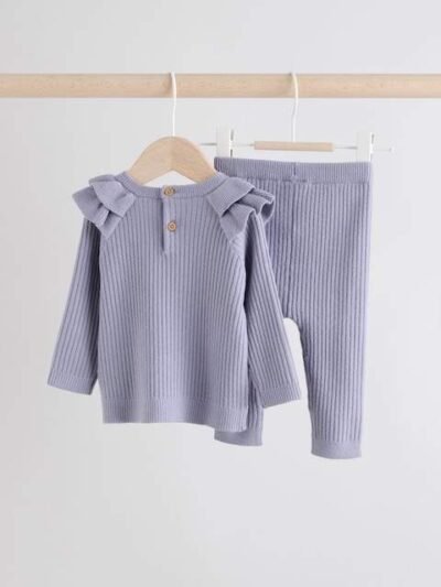 Lilac Purple Knitted Jumper and Legging 2 Piece Baby Set
