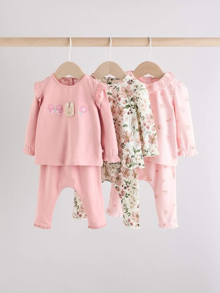 Pink/ Cream/ Bunny Character Long Sleeve Top And Leggings Set 6 Piece