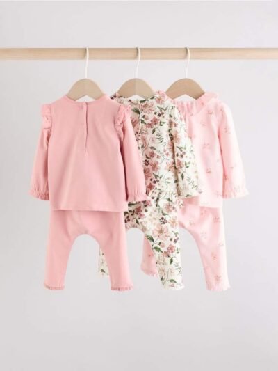 Pink/ Cream/ Bunny Character Long Sleeve Top And Leggings Set 6 Piece