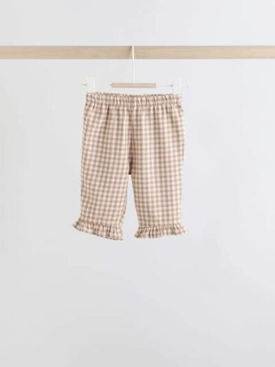 Pink/ Neutral Gingham Baby Long Sleeve Peplum Top and Trousers Set 2 Piece