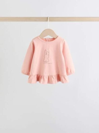 Pink/ Neutral Gingham Baby Long Sleeve Peplum Top and Trousers Set 2 Piece