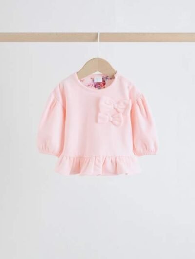 Pink/Cream Floral Baby Bow Sweaters and Leggings Set 2 Piece