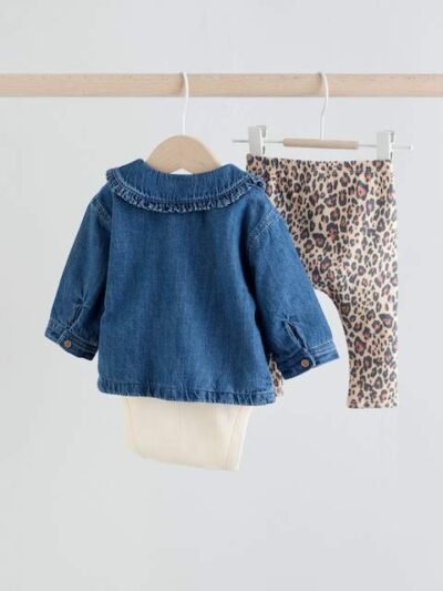 Neutral Animal Baby Denim Jacket, Top and Leggings Set 3 Piece