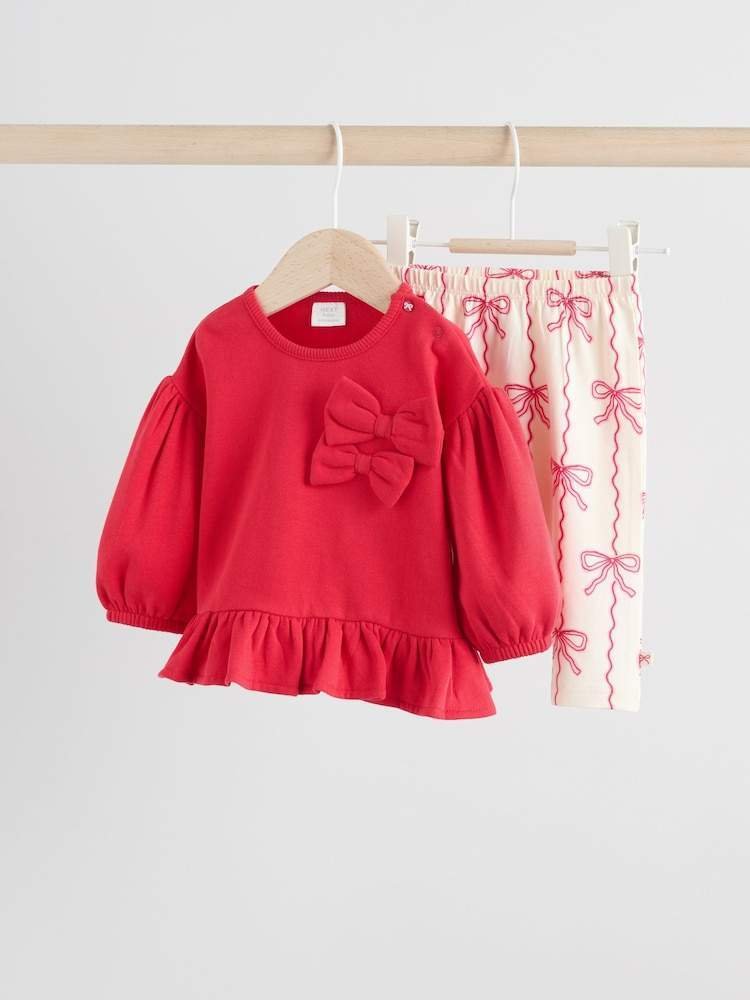 Red/Cream Baby Bow Sweaters and Leggings Set 2 Piece