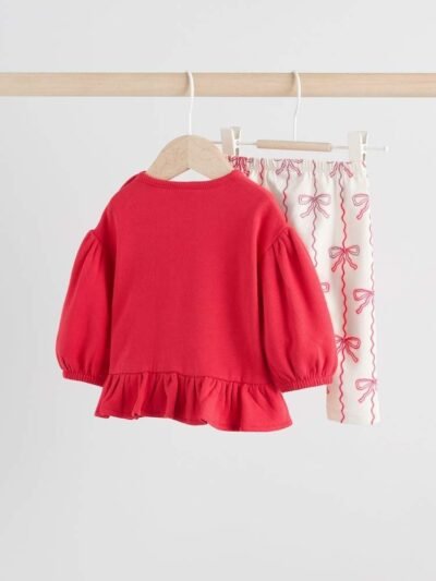 Red/Cream Baby Bow Sweaters and Leggings Set 2 Piece