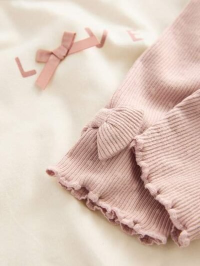 Pink/Cream Baby Fur Gilet, Top and Leggings 3 Piece Set