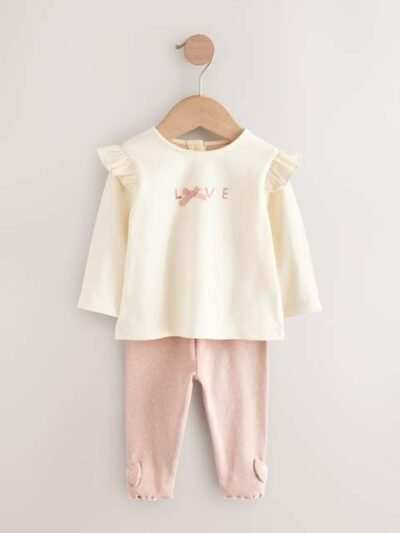 Pink/Cream Baby Fur Gilet, Top and Leggings 3 Piece Set