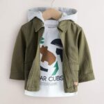 Khaki Green Hooded Overshirt and T-Shirt Set 2 Piece