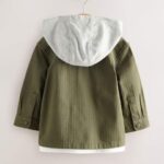 Khaki Green Hooded Overshirt and T-Shirt Set 2 Piece