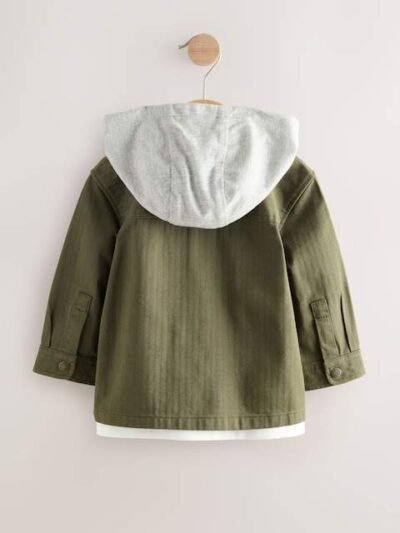 Khaki Green Hooded Overshirt and T-Shirt Set 2 Piece