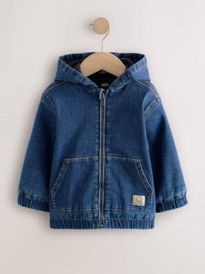 Blue Denim Borg Lined Hooded Zip Through Denim Shacket