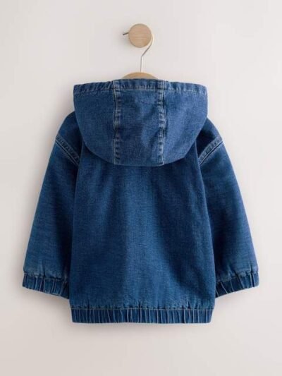 Blue Denim Borg Lined Hooded Zip Through Denim Shacket