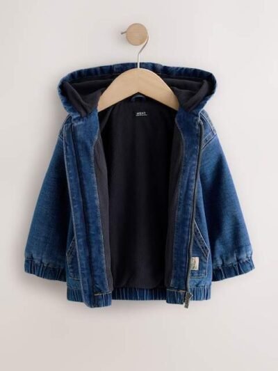 Blue Denim Borg Lined Hooded Zip Through Denim Shacket