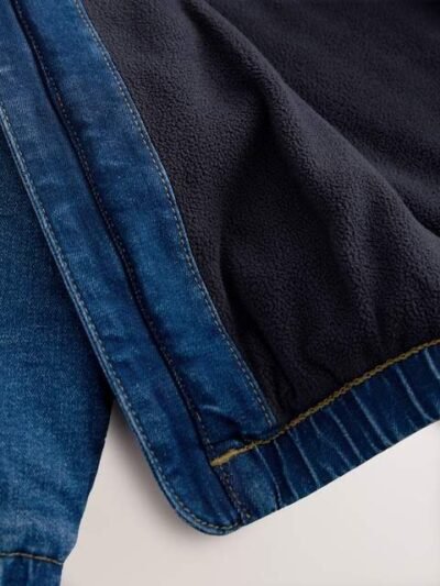 Blue Denim Borg Lined Hooded Zip Through Denim Shacket