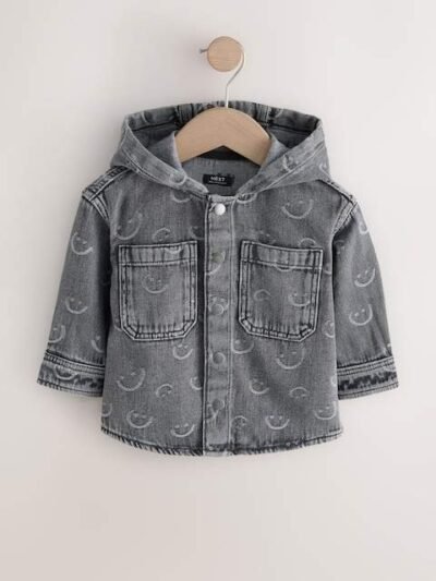 Grey Face Denim Hooded Overshirt