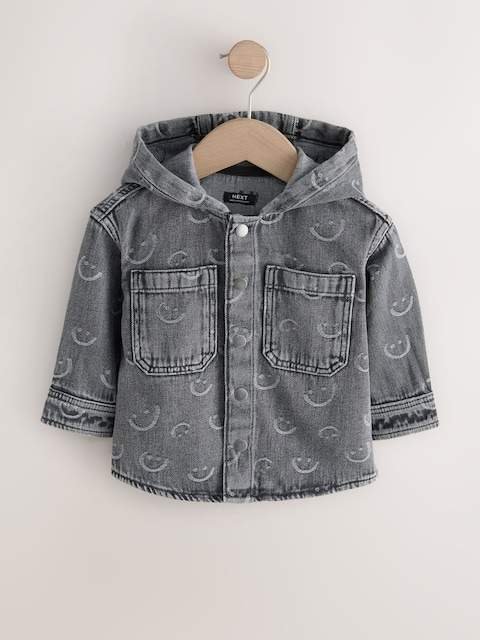 Grey Face Denim Hooded Overshirt