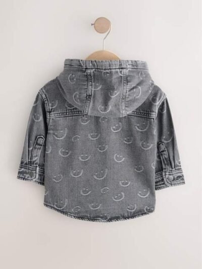 Grey Face Denim Hooded Overshirt