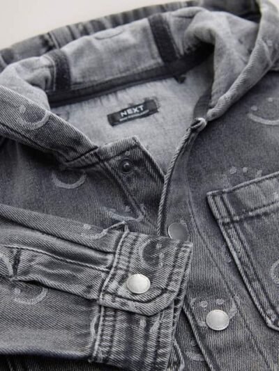 Grey Face Denim Hooded Overshirt