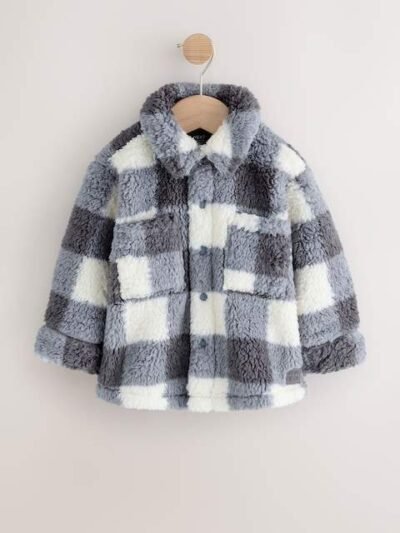 Grey Checkerboard Borg Fleece Shacket