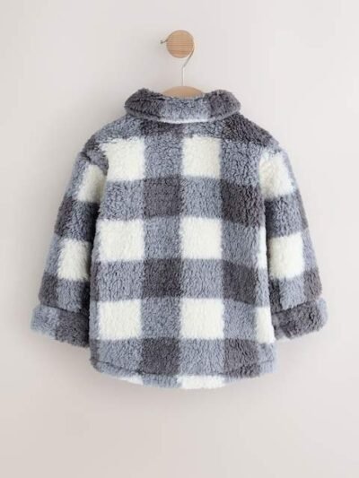 Grey Checkerboard Borg Fleece Shacket