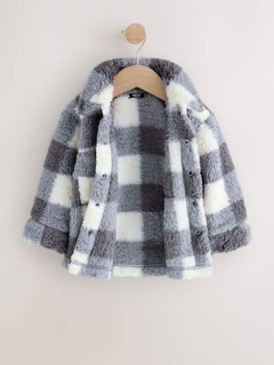 Grey Checkerboard Borg Fleece Shacket