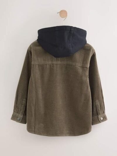 Khaki Green Corduroy Hooded Overshirt