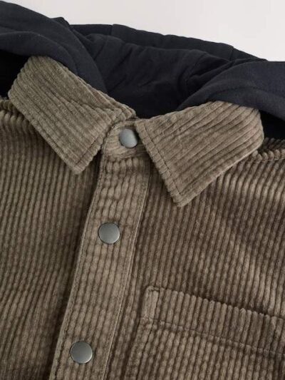 Khaki Green Corduroy Hooded Overshirt