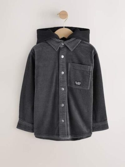 Charcoal Grey Corduroy Hooded Overshirt