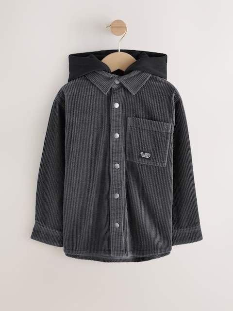 Charcoal Grey Corduroy Hooded Overshirt
