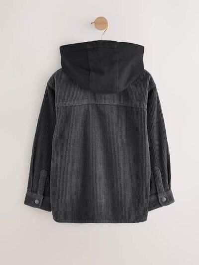 Charcoal Grey Corduroy Hooded Overshirt