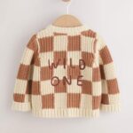Natural Checkerboard Baby Knitted Cardigan