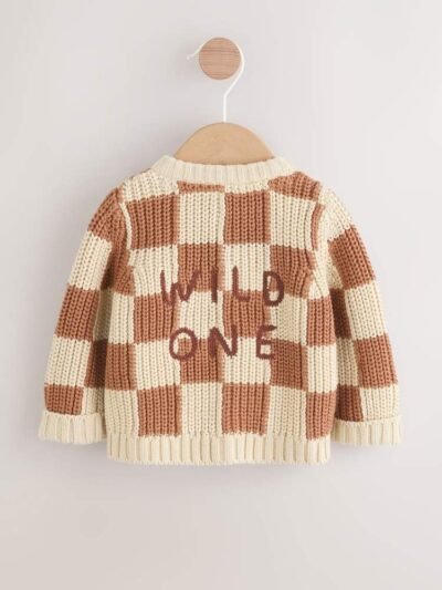 Natural Checkerboard Baby Knitted Cardigan
