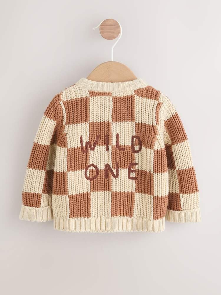 Natural Checkerboard Baby Knitted Cardigan