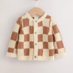 Natural Checkerboard Baby Knitted Cardigan