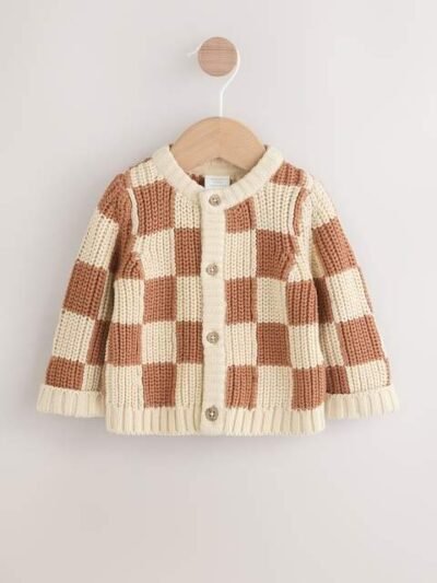 Natural Checkerboard Baby Knitted Cardigan