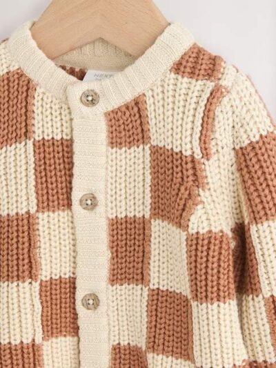 Natural Checkerboard Baby Knitted Cardigan