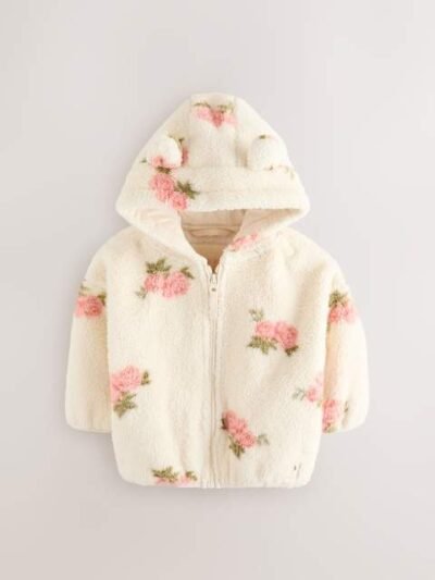 Cream Floral Print Zip Through Fleece