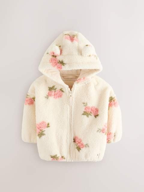 Cream Floral Print Zip Through Fleece
