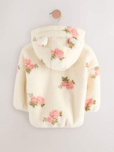 Cream Floral Print Zip Through Fleece